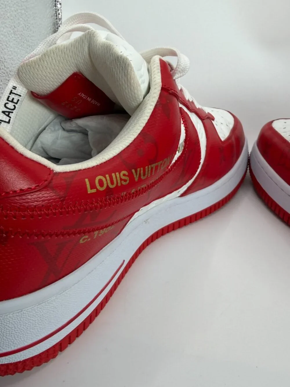 Louis Vuitton x Nike Air Force 1 Low White Red Virgil Abloh DS Size 9 Mens